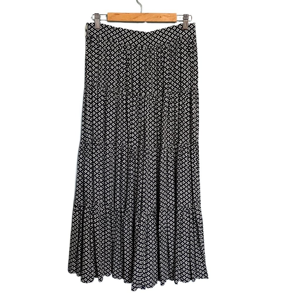Vintage Mondi tiered midi skirt - black and white floral - size medium